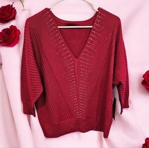 NWT Love Scarlett Rose Color V-Neck Quarter Sleeve Sweater With Sequence Size-L